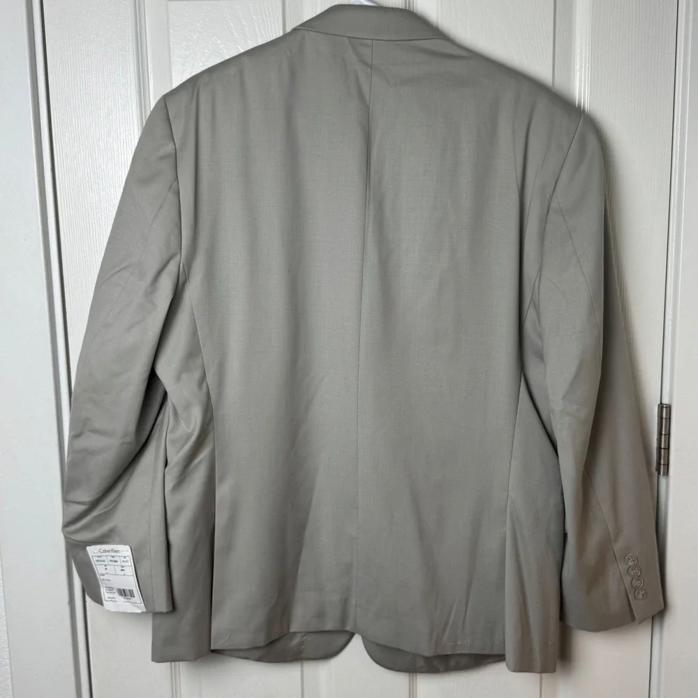 Calvin Klein Suit Jacket Mens 46S Tan Solid Slim Fit 100% Wool Two‎ Button NEW